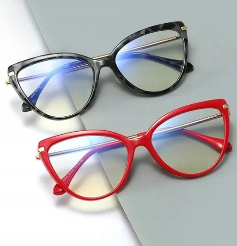 Damskie OKULARY ZERÓWKI Z FILTREM BLUE LIGHT DO KOMPUTERA OCHRONNE KOCIE