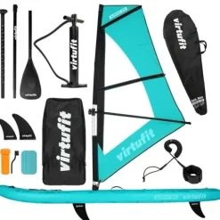 Deska SUP VirtuFit Surfer 305 – turkusowa, osłona przeciwwiatrowa, akcesoria