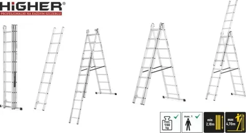 Drabina aluminiowa z opcją na schody 3x8 HIGHER 4,70m Hobby 150kg