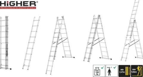 Drabina aluminiowa z opcją na schody 3x9 HIGHER 5,06m Hobby 150kg