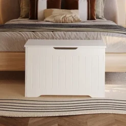 Drewniana duża skrzynia do przechowywania biała kufer na pościel loft 76 cm