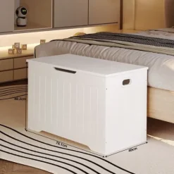 Drewniana duża skrzynia do przechowywania biała kufer na pościel loft 76 cm