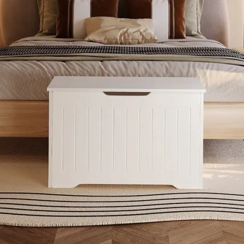 Drewniana duża skrzynia do przechowywania biała kufer na pościel loft 76 cm
