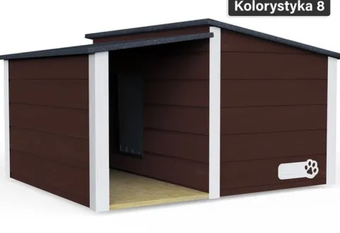 Drewniania ocieplana buda dla psa rozmiar XL z przedsionkiem + kurtyna