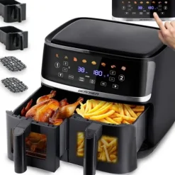 Duża frytkownica beztłuszczowa 10,2l Air fryer XL dwukomorowa Berdsen 1700W BD-657 czarna