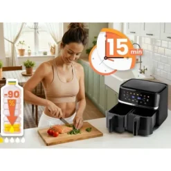 Duża frytkownica beztłuszczowa 10,2l Air fryer XL dwukomorowa Berdsen 1700W BD-657 czarna