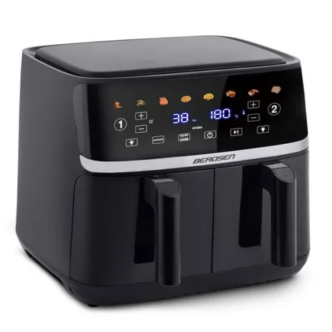 Duża frytkownica beztłuszczowa 10,2l Air fryer XL dwukomorowa Berdsen 1700W BD-657 czarna