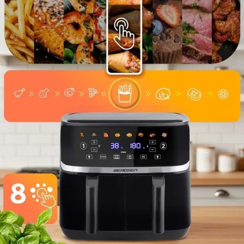 Duża frytkownica beztłuszczowa 10,2l Air fryer XL dwukomorowa Berdsen 1700W BD-657 czarna