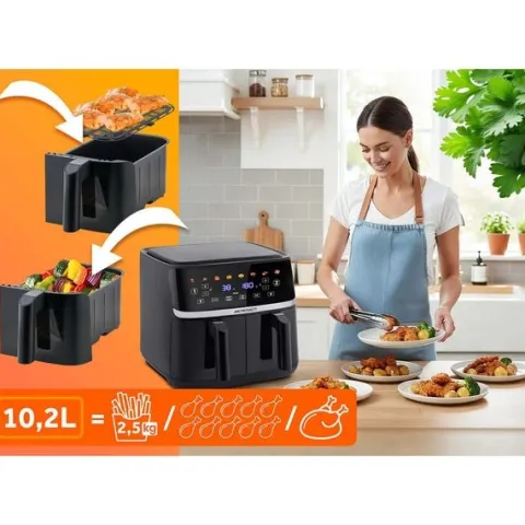 Duża frytkownica beztłuszczowa 10,2l Air fryer XL dwukomorowa Berdsen 1700W BD-657 czarna