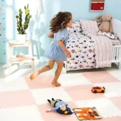 Duża mata piankowa puzzle Ricokids 60x60 cm 4 szt. brzoskwiniowo-biała