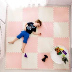 Duża mata piankowa puzzle Ricokids 60x60 cm 4 szt. brzoskwiniowo-biała