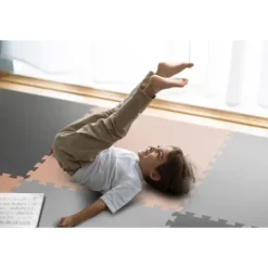 Duża mata piankowa puzzle Ricokids 180x180cm 9 szt szaro-brzoskwiniowa