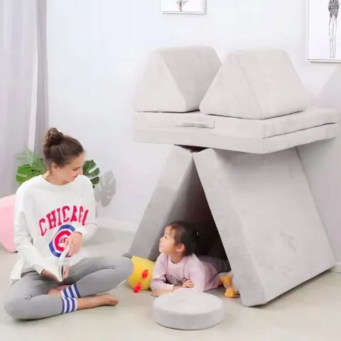 Duża Składana Sofa Modułowa dla Dzieci 8 Miękkich Poduch Szara