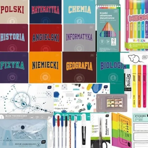 duża WYPRAWKA SZKOLNA PRZYBORY SZKOLNE ZESZYTY TEMATYCZNE klasa 4-8