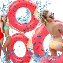Duże Koło Dmuchane Donut Różowy 120Cm Materac Do Wody Pływania Na Basen Xxl