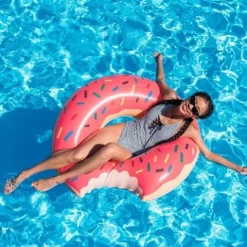 Duże Koło Dmuchane Donut Różowy 120Cm Materac Do Wody Pływania Na Basen Xxl