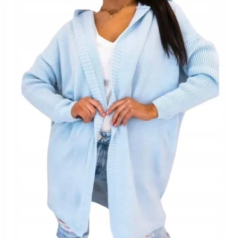 Długi KARDIGAN damski OVERSIZE pachnący baby blue