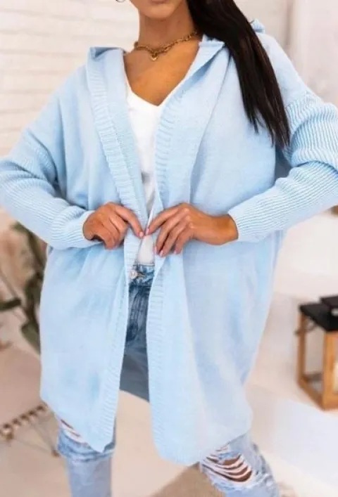 Długi KARDIGAN damski OVERSIZE pachnący baby blue