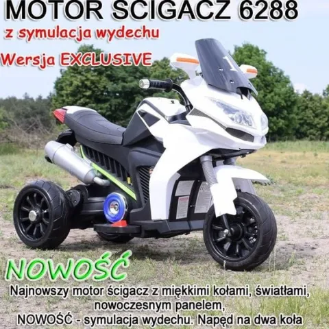 DUŻY MOTOR ŚCIGACZ Z SYMULACJĄ WYDECHU, MIĘKKIE KOŁA STRONG 2 EXCLUSIVE/6288A