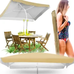 DUŻY PARASOL OGRODOWY PLAŻOWY KWADRAT ŁAMANY 160 X 160 CM BEŻOWY CZASZA XXL