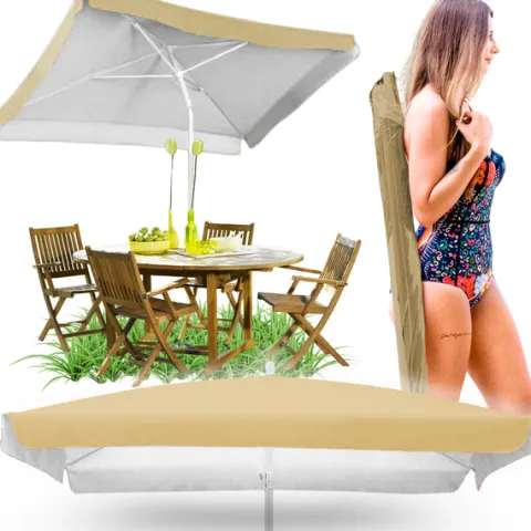 DUŻY PARASOL OGRODOWY PLAŻOWY KWADRAT ŁAMANY 160 X 160 CM BEŻOWY CZASZA XXL