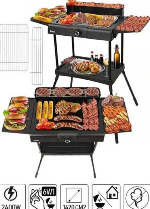 DUŻY STOJĄCY GRILL ELEKTRYCZNY OGRODOWY TERMOSTAT 2400W 6W1 XXL