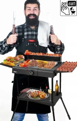 DUŻY STOJĄCY GRILL ELEKTRYCZNY OGRODOWY TERMOSTAT 2400W 6W1 XXL