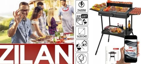 DUŻY STOJĄCY GRILL ELEKTRYCZNY OGRODOWY TERMOSTAT 2400W 6W1 XXL