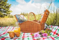 Duży wiklinowy kosz piknikowy z wbudowaną termotorbą i zastawą dla 4 osób