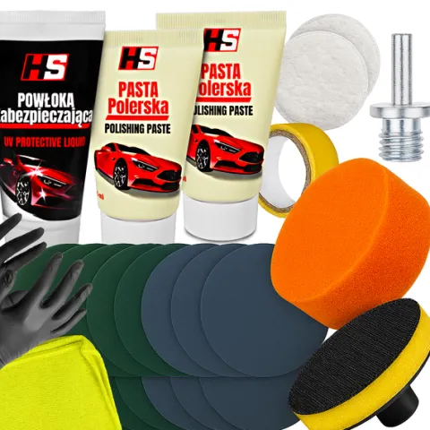DUŻY ZESTAW DO REGENERACJI POLEROWANIA LAMP PAPIER PAD GĄBKA PASTA POWŁOKA