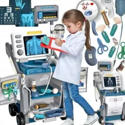 Duży zestaw lekarski EKG RTG RENTGEN XXL mały lekarz doktor WÓZEK MEDYCZNY