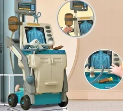 Duży zestaw lekarski EKG RTG RENTGEN XXL mały lekarz doktor WÓZEK MEDYCZNY