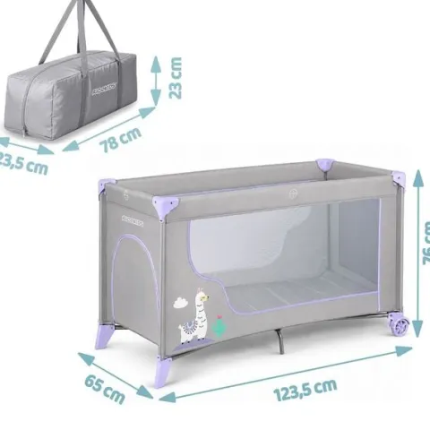 Łóżeczko turystyczne + materac + torba 123,5 x 64 x 76 cm RK-240 szaro-lawendowe