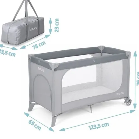 Łóżeczko turystyczne + materac + torba 123,5 x 64 x 76 cm RK-240 szare