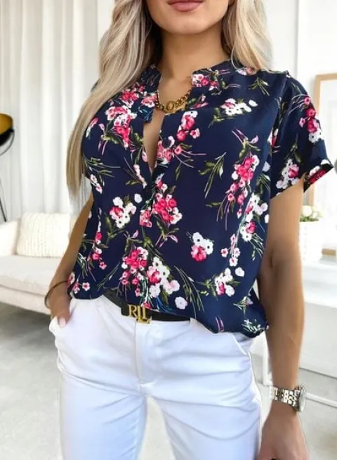 Elegancka BLUZKA DAMSKA luźna wygodna bawełniana modny print kwiaty