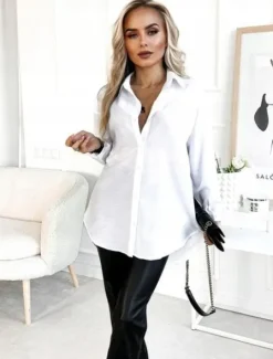 Elegancka gładka KOSZULA DAMSKA stylowa modna oversize guziki