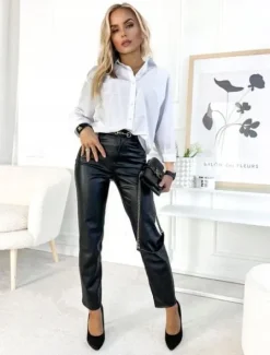 Elegancka gładka KOSZULA DAMSKA stylowa modna oversize guziki