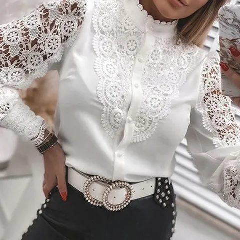 Elegancka koszula damska koronkowa stójka