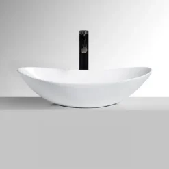 ELEGANCKA UMYWALKA NABLATOWA OWALNA CERAMICZNA BIAŁA NA BLAT POŁYSK