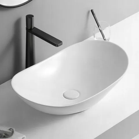 ELEGANCKA UMYWALKA NABLATOWA OWALNA CERAMICZNA BIAŁA NA BLAT POŁYSK