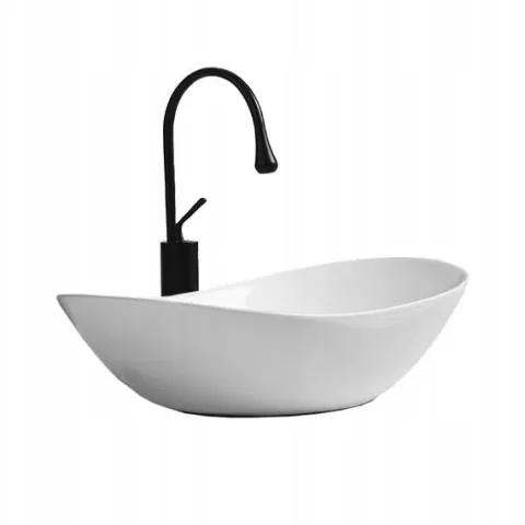 ELEGANCKA UMYWALKA NABLATOWA OWALNA CERAMICZNA BIAŁA NA BLAT POŁYSK