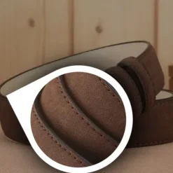 Elegancki Pasek Męski Skórzany Spodni Zamszowy Brązowy Metalowa Klamra