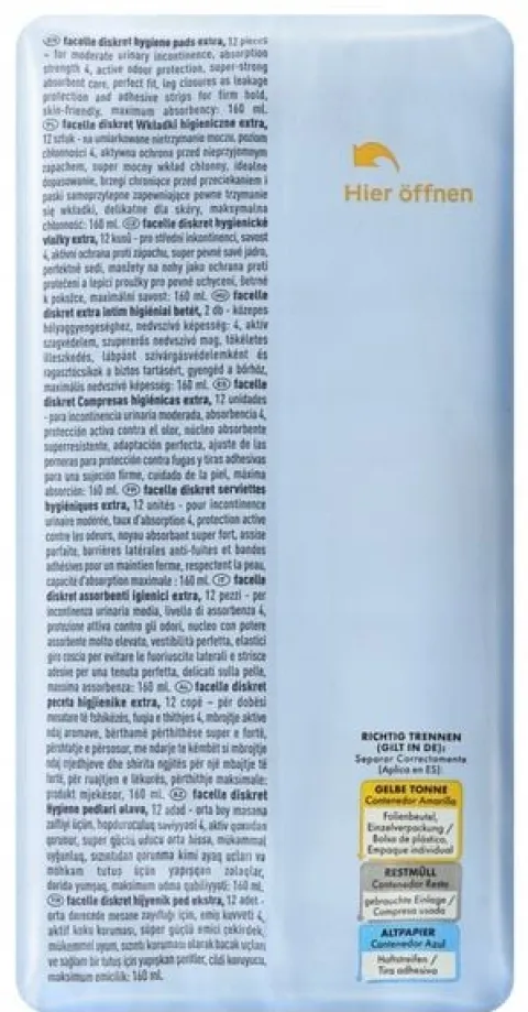 FACELLE DISKRET WKŁADKI HIGIENICZNE EXTRA 12 SZT