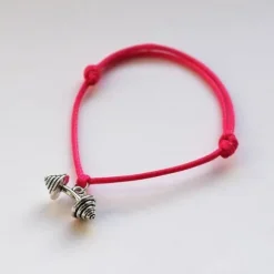 Fit Kolekcja - Bransoletka ze sznurka z wygiętą sztangą neon pink