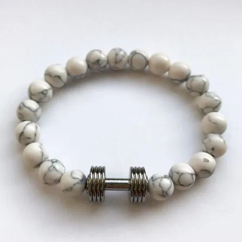 Fit Kolekcja - Bransoletka z koralików ze sztangielką black & white howlite 18 cm
