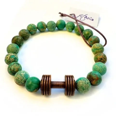 Fit Kolekcja - Bransoletka z koralików ze sztangielką copper & turquoise imperial jasper 16 cm