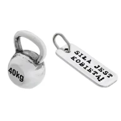 Fit Kolekcja - Srebrne zawieszki na łańcuszek KETTLEBELL 001 / SIŁA JEST KOBIETĄ
