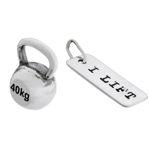 Fit Kolekcja - Srebrne zawieszki na łańcuszek KETTLEBELL 001 / I LIFT