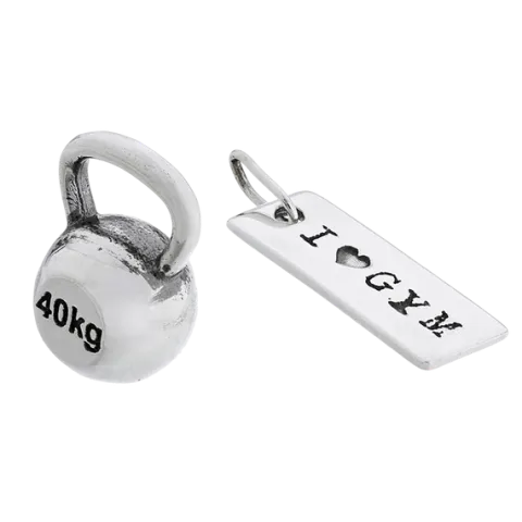Fit Kolekcja - Srebrne zawieszki na łańcuszek KETTLEBELL 001 / I LOVE GYM