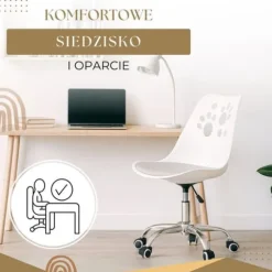 Fotel dziecięcy do biurka, obrotowe krzesło na kółkach regulowane dla dzieci do nauki, biało-szare